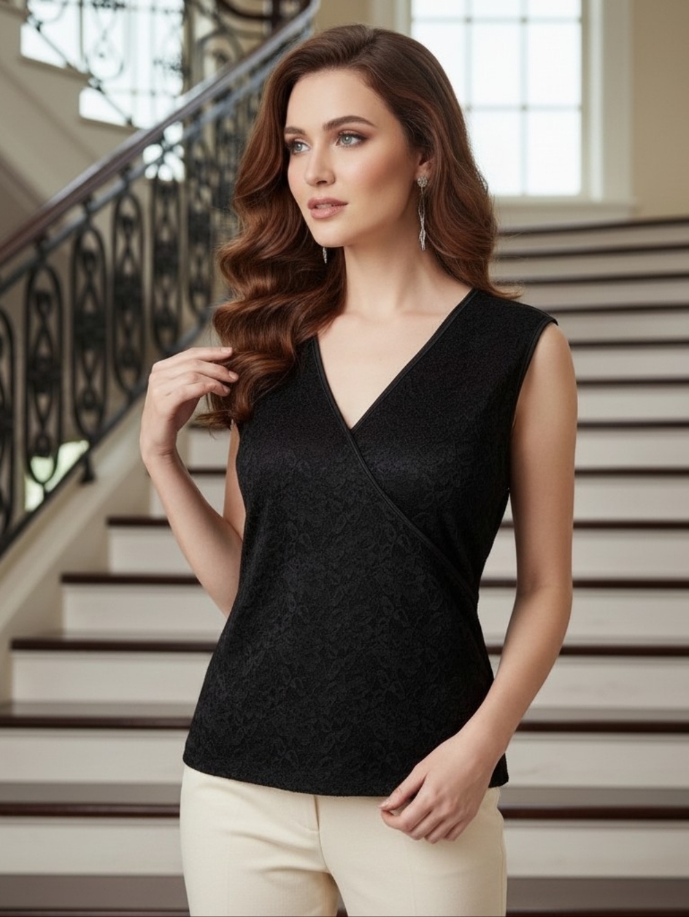 Ann Taylor Romantic Timeless Black Lace V-Neck Sleeveless Top – Size Medium